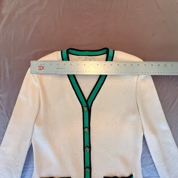 St John Vintage Cream/Navy/Green/Golf Button Sweater/Jacket Size 6/S MSRP $1295 - Picture 6 of 12